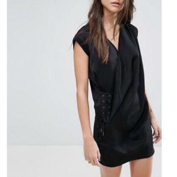 Allsaints Aures side laced slouchy black dress - Picture 2 of 13